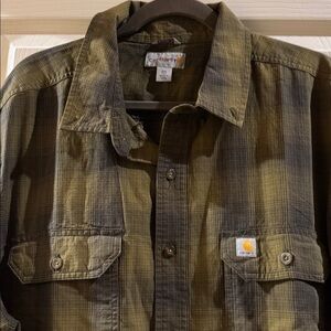 Carhartt Brown and Black Checkered Long Sleeve Shirt size 2XL Relaxed Fit .